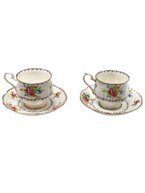 Royal Albert Petit Point Teacup & Saucer Lot 2 Fine Bone China UK